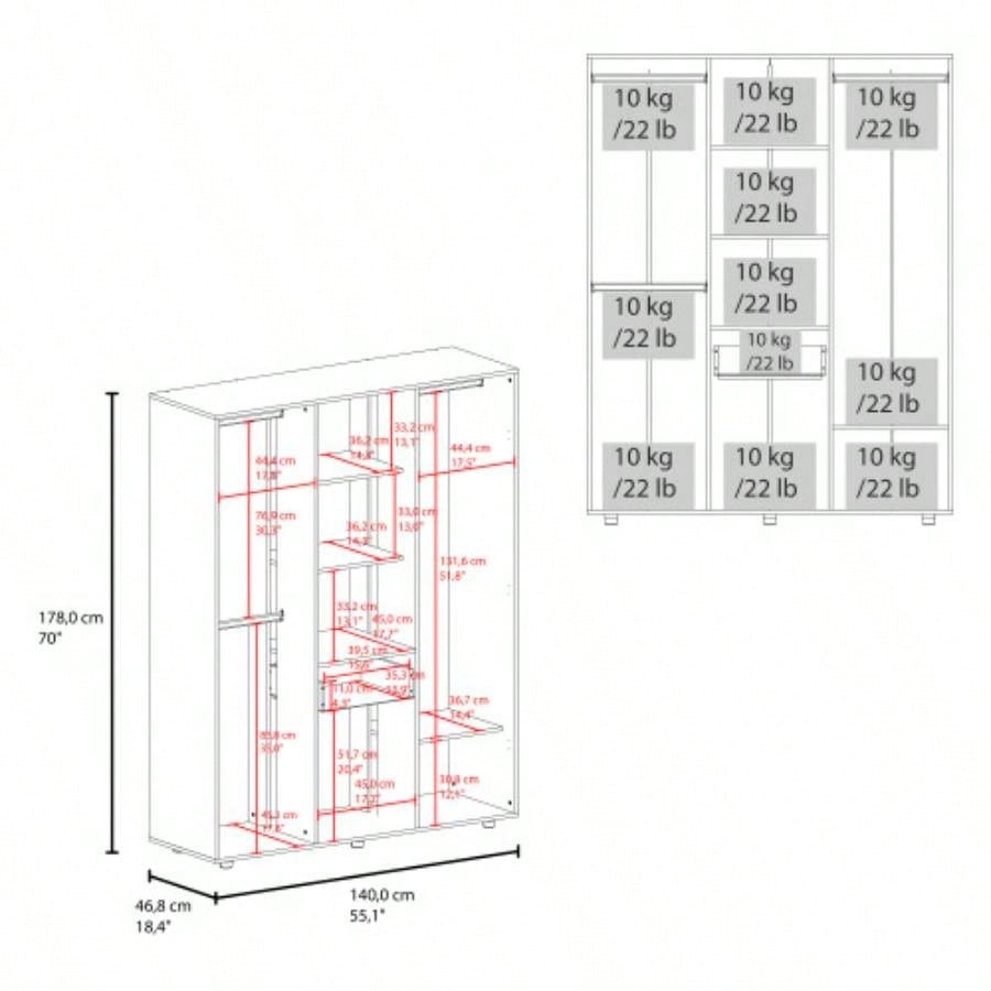 Armoire, 2 Doors, 5 Shelves, 1 Drawer