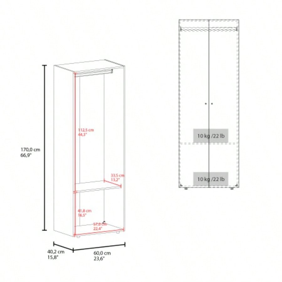 Armoire, 2 Doors, 2 Shelves, Walnut/ Black Wengue