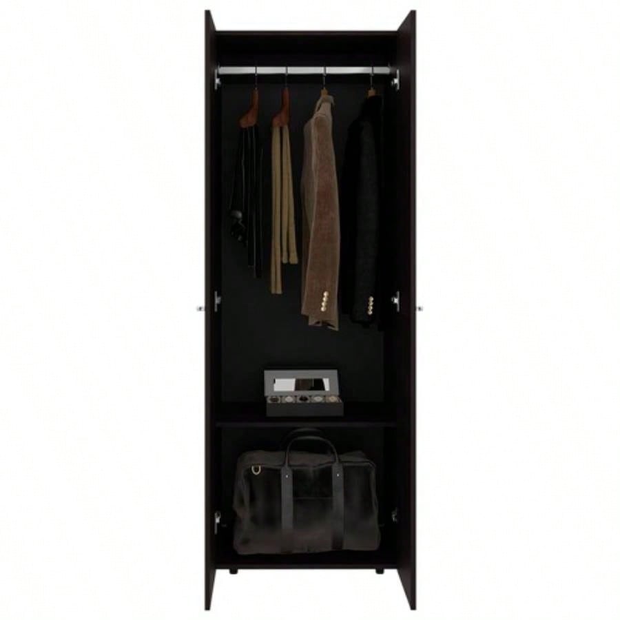 Armoire, 2 Doors, 2 Shelves, Walnut/ Black Wengue