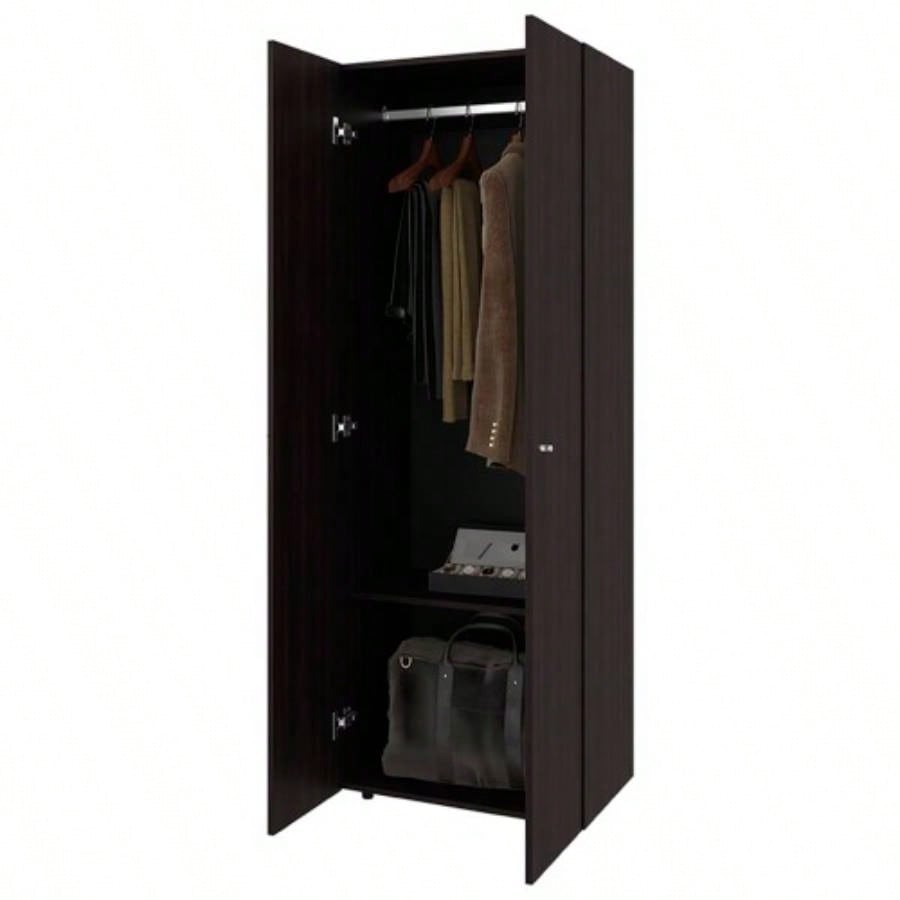 Armoire, 2 Doors, 2 Shelves, Walnut/ Black Wengue
