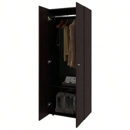 Armoire, 2 Doors, 2 Shelves, Walnut/ Black Wengue