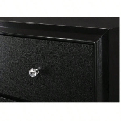 1pc Modern Glam Style Black Glam Seven Drawer Dresser Embossed Pattern Wooden Bedroom Furniture