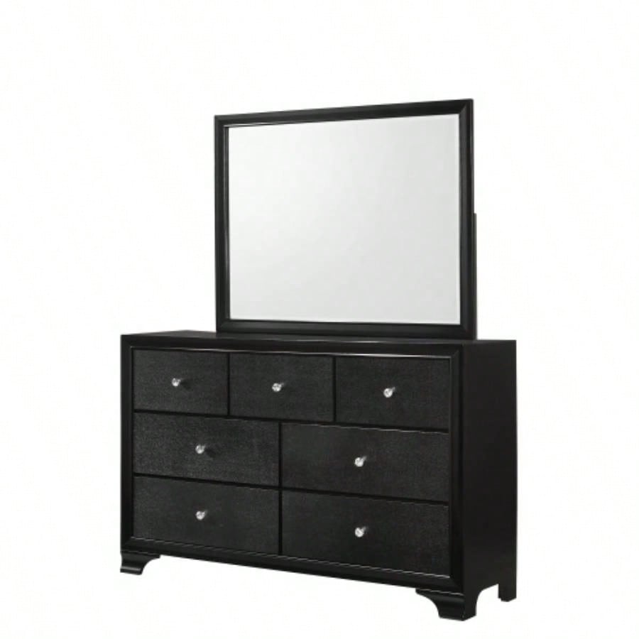 1pc Modern Glam Style Black Glam Seven Drawer Dresser Embossed Pattern Wooden Bedroom Furniture