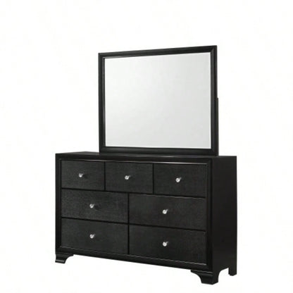 1pc Modern Glam Style Black Glam Seven Drawer Dresser Embossed Pattern Wooden Bedroom Furniture