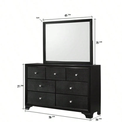 1pc Modern Glam Style Black Glam Seven Drawer Dresser Embossed Pattern Wooden Bedroom Furniture