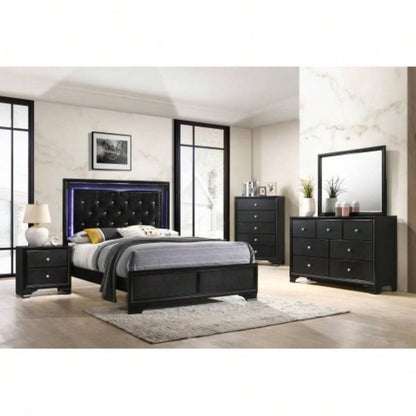 1pc Modern Glam Style Black Glam Seven Drawer Dresser Embossed Pattern Wooden Bedroom Furniture
