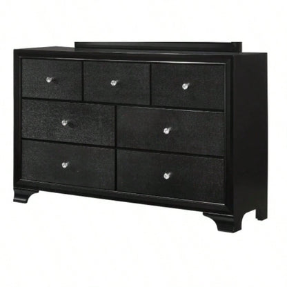 1pc Modern Glam Style Black Glam Seven Drawer Dresser Embossed Pattern Wooden Bedroom Furniture
