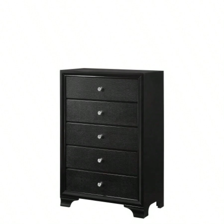 1pc Modern Glam Style Black Glam Seven Drawer Dresser Embossed Pattern Wooden Bedroom Furniture