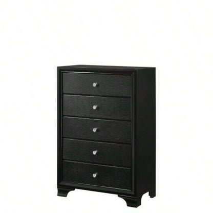 1pc Modern Glam Style Black Glam Seven Drawer Dresser Embossed Pattern Wooden Bedroom Furniture