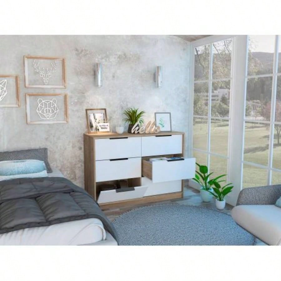 4 Drawer Double Dresser Maryland, Bedroom, Pine/ White