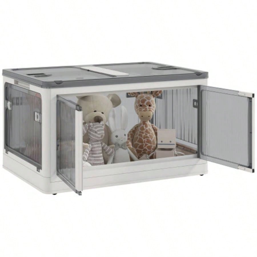 HOMCOM Stackable Storage Bins with Lids, Wheels, and Collapsible, White