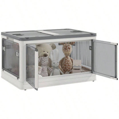 HOMCOM Stackable Storage Bins with Lids, Wheels, and Collapsible, White