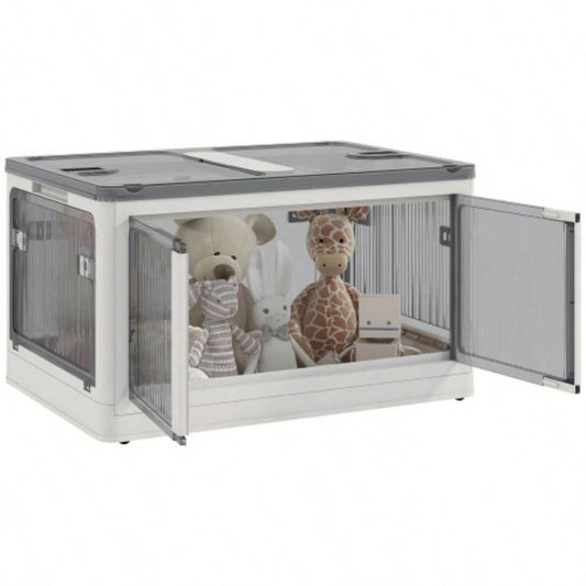 HOMCOM Stackable Storage Bins with Lids, Wheels, and Collapsible, White