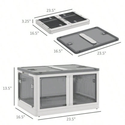 HOMCOM Stackable Storage Bins with Lids, Wheels, and Collapsible, White
