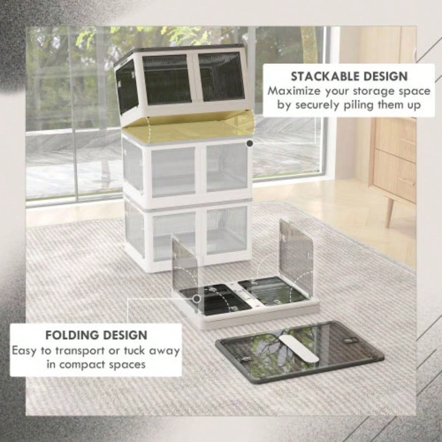 HOMCOM Stackable Storage Bins with Lids, Wheels, and Collapsible, White