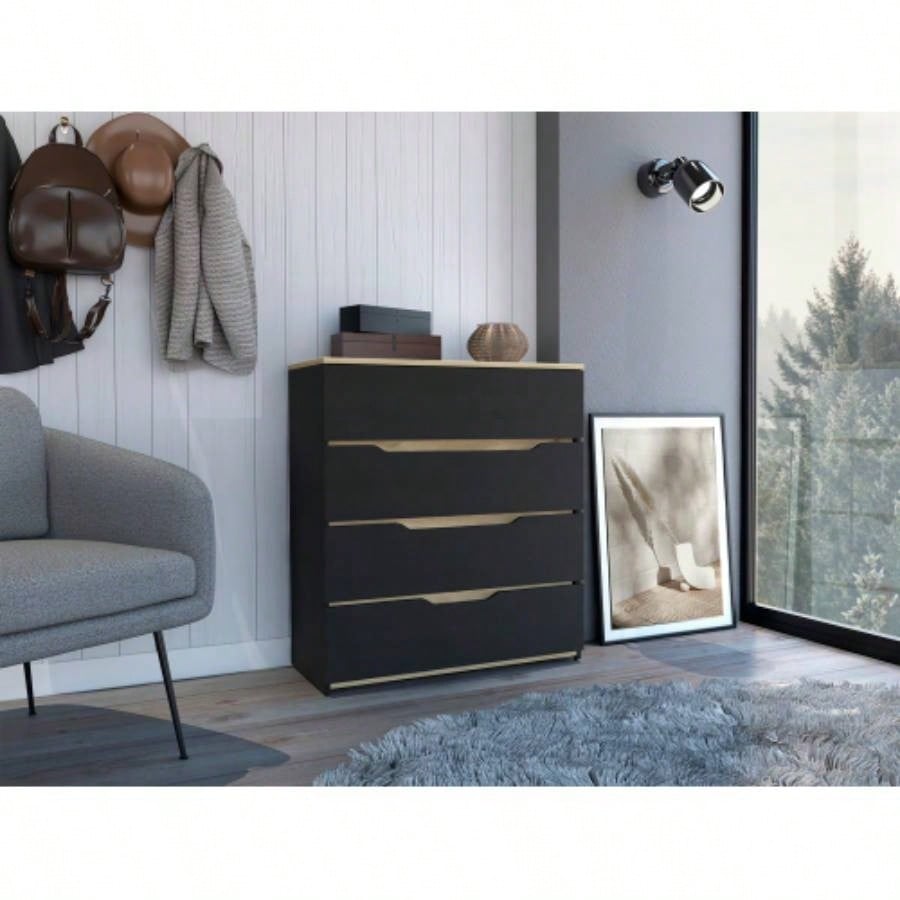 Dresser Oboe, Superior Top, Four Drawers, Black Wengue/ Light Oak