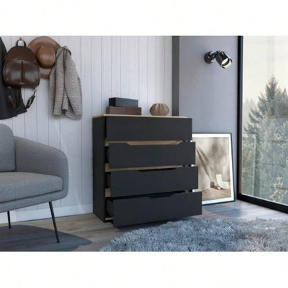 Dresser Oboe, Superior Top, Four Drawers, Black Wengue/ Light Oak