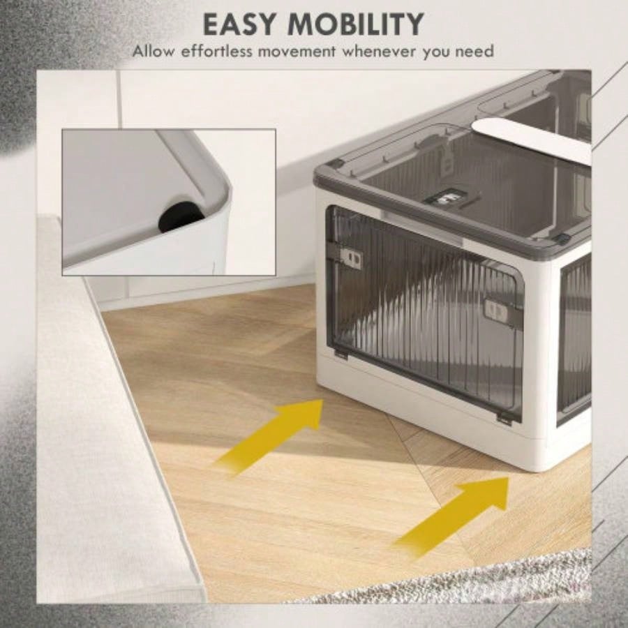 HOMCOM Stackable Storage Bins with Lids, Wheels, and Collapsible, White
