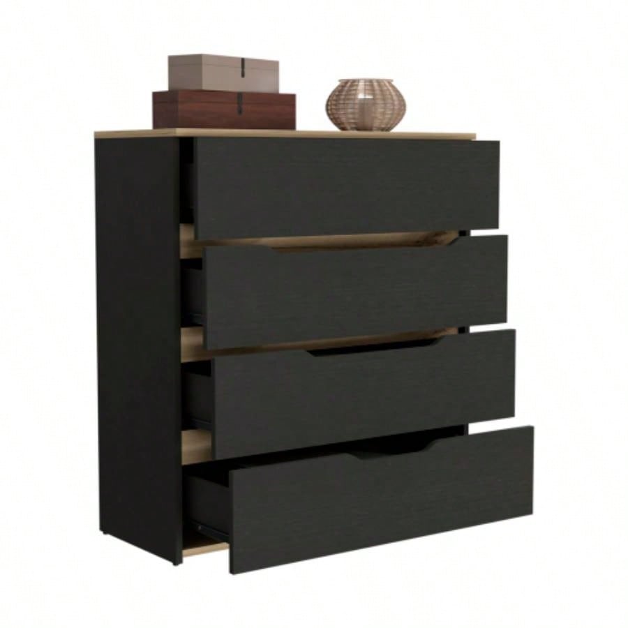 Dresser Oboe, Superior Top, Four Drawers, Black Wengue/ Light Oak