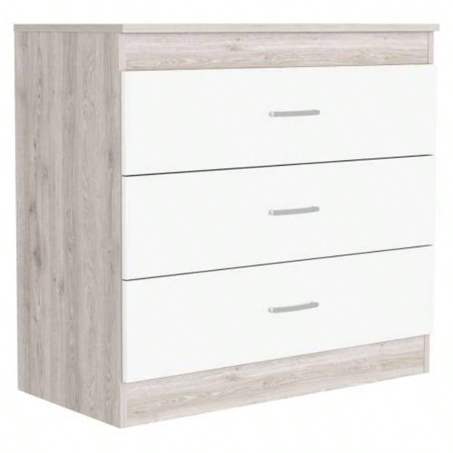 Dresser 29H, Three Drawers, Metal Hardware, Superior Top, Light Gray/ White