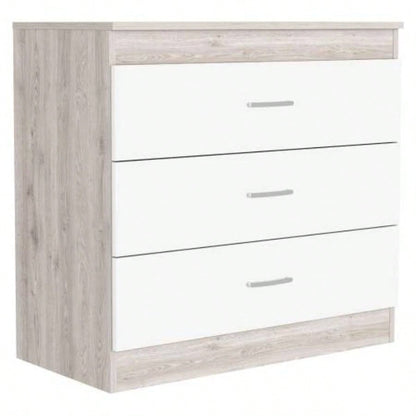 Dresser 29H, Three Drawers, Metal Hardware, Superior Top, Light Gray/ White