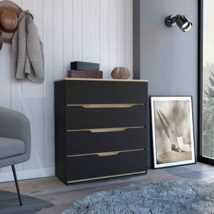 Dresser Oboe, Superior Top, Four Drawers, Black Wengue/ Light Oak