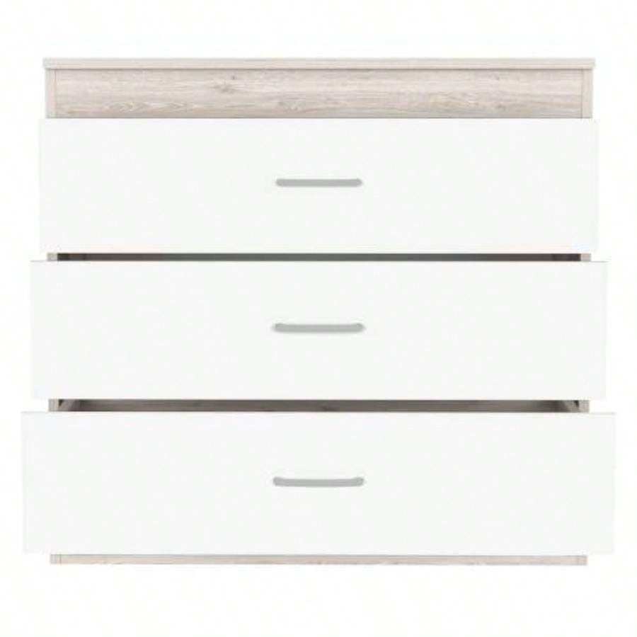 Dresser 29H, Three Drawers, Metal Hardware, Superior Top, Light Gray/ White