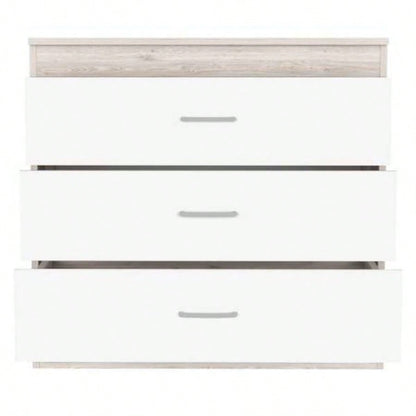 Dresser 29H, Three Drawers, Metal Hardware, Superior Top, Light Gray/ White