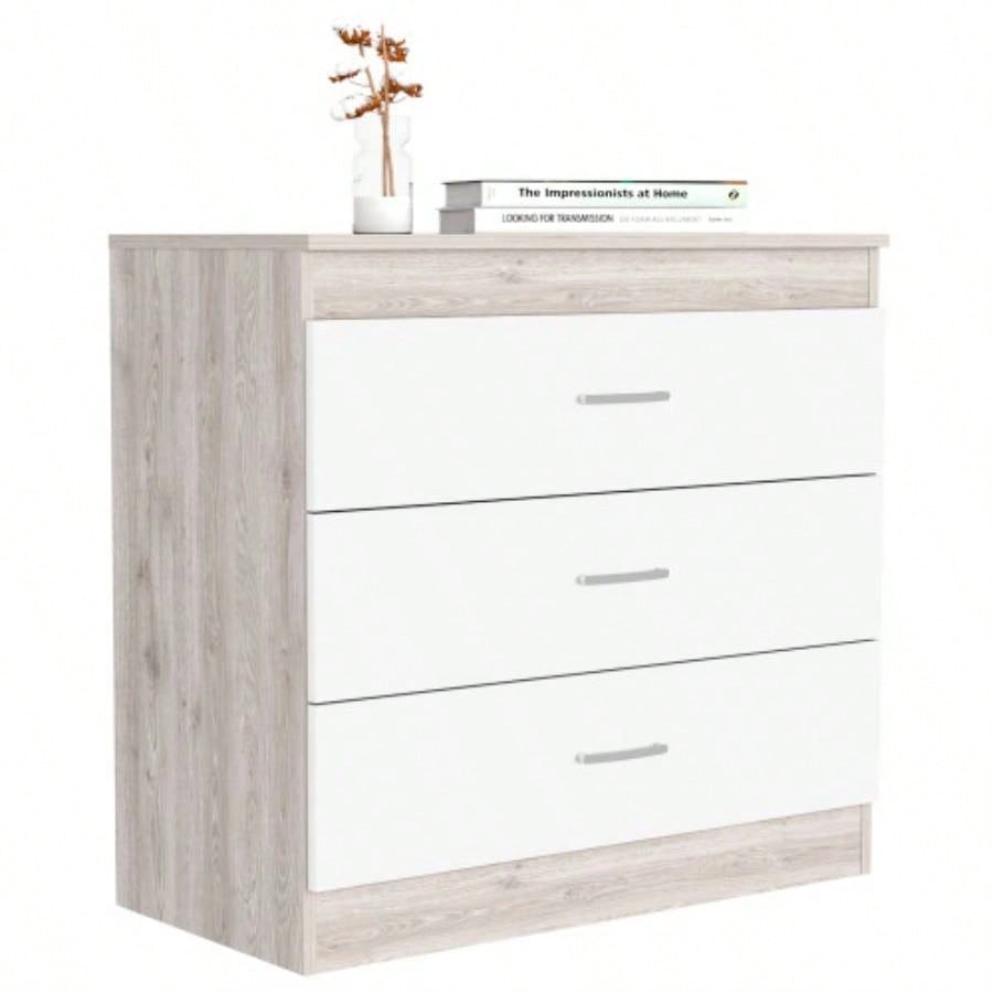 Dresser 29H, Three Drawers, Metal Hardware, Superior Top, Light Gray/ White