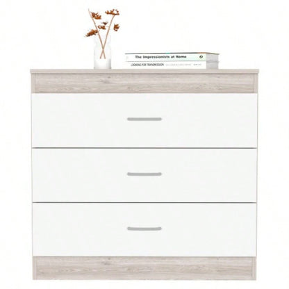 Dresser 29H, Three Drawers, Metal Hardware, Superior Top, Light Gray/ White