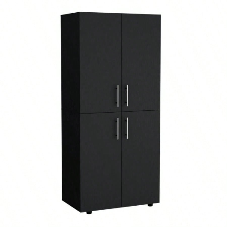 Armoire Wardrove 70 H, Double Doors, 6 Shelves, 2 Hanging Rods, Black