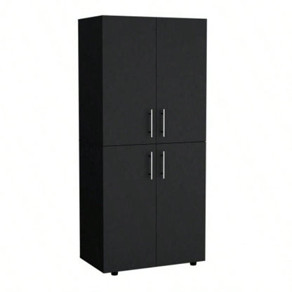 Armoire Wardrove 70 H, Double Doors, 6 Shelves, 2 Hanging Rods, Black