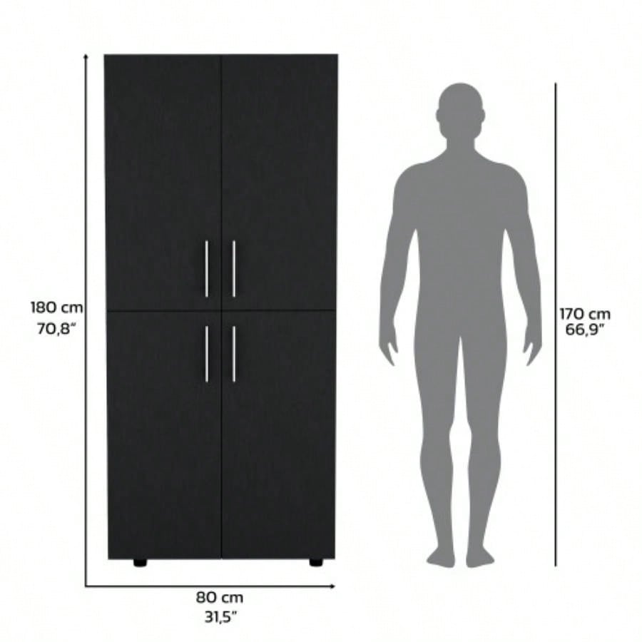 Armoire Wardrove 70 H, Double Doors, 6 Shelves, 2 Hanging Rods, Black
