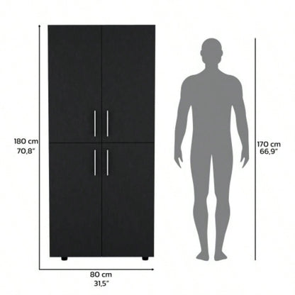 Armoire Wardrove 70 H, Double Doors, 6 Shelves, 2 Hanging Rods, Black