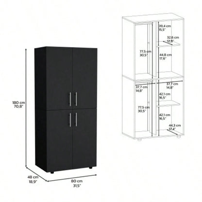 Armoire Wardrove 70 H, Double Doors, 6 Shelves, 2 Hanging Rods, Black