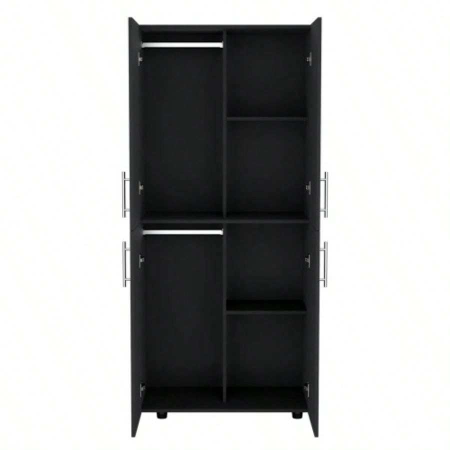 Armoire Wardrove 70 H, Double Doors, 6 Shelves, 2 Hanging Rods, Black