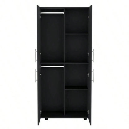 Armoire Wardrove 70 H, Double Doors, 6 Shelves, 2 Hanging Rods, Black