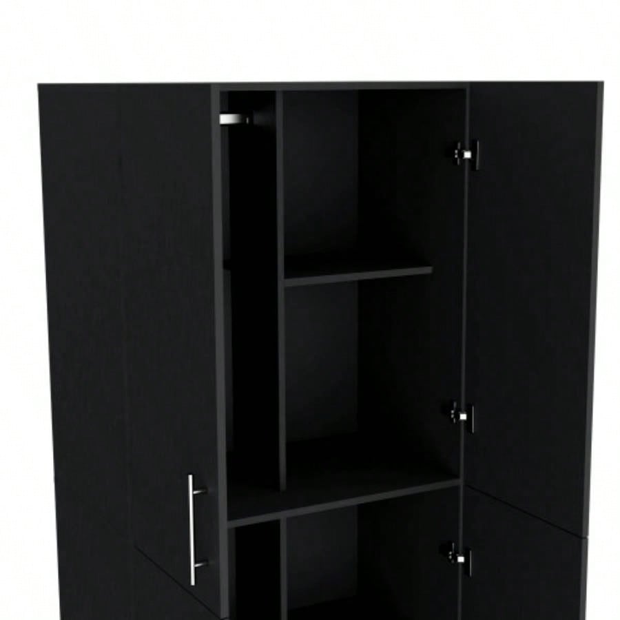 Armoire Wardrove 70 H, Double Doors, 6 Shelves, 2 Hanging Rods, Black