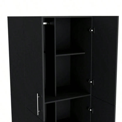 Armoire Wardrove 70 H, Double Doors, 6 Shelves, 2 Hanging Rods, Black