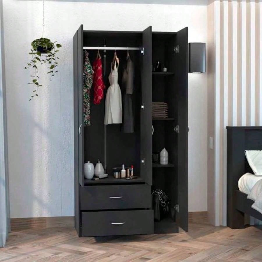 Three Door Armoire Clark, Bedroom, Black