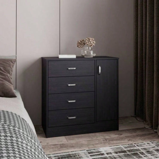 Dresser, 1 Door, 4 Drawers, 2 Shelves, Black Wengue