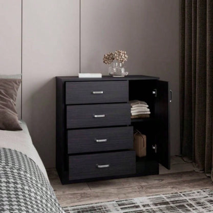 Dresser, 1 Door, 4 Drawers, 2 Shelves, Black Wengue