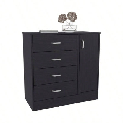 Dresser, 1 Door, 4 Drawers, 2 Shelves, Black Wengue