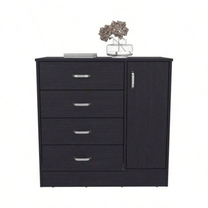Dresser, 1 Door, 4 Drawers, 2 Shelves, Black Wengue