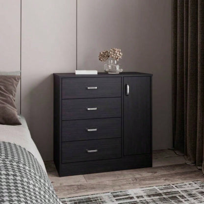 Dresser, 1 Door, 4 Drawers, 2 Shelves, Black Wengue