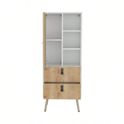 Dresser 52H Stylish Bedroom Storage Solution with 3 Open Shelves, 2 Drawers, and 1 Door, White/ Macadamia