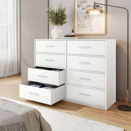 8 - Drawer Dresser with Large Fabric Drawers, White