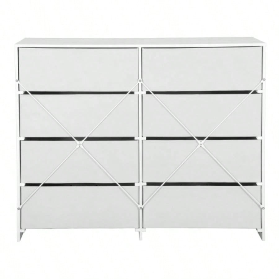 8 - Drawer Dresser with Large Fabric Drawers, White