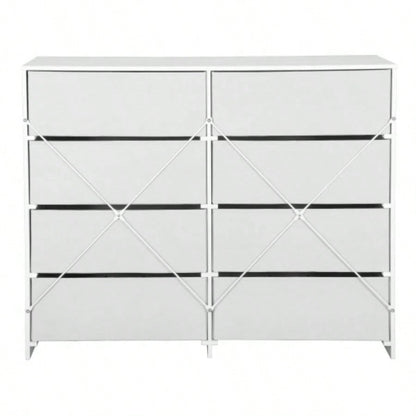 8 - Drawer Dresser with Large Fabric Drawers, White