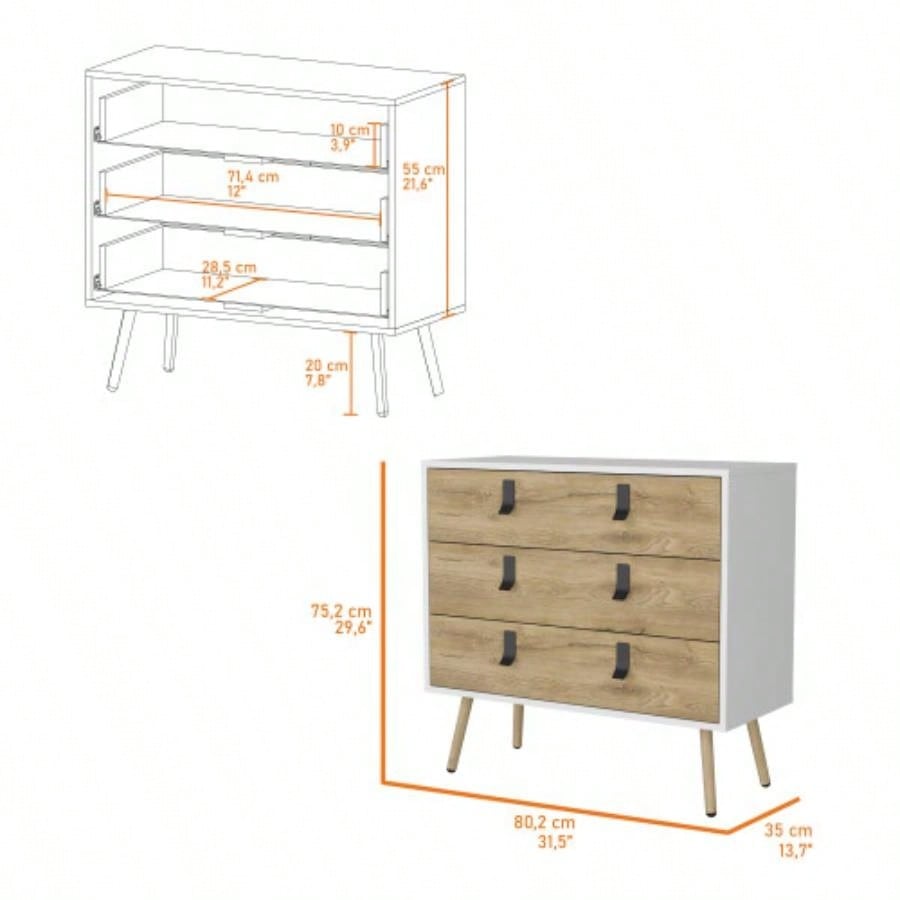 Kimball 3 - drawer Dresser, Modern Chic Storage with Wooden